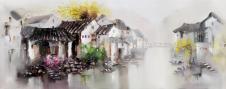 江南水乡油画素材高清大图下载: 古镇里的小桥流水人家油画欣赏 F