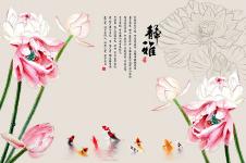 中式花鸟背景墙素材欣赏: 荷花墙绘下载