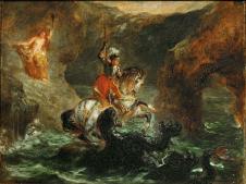 德拉克罗瓦作品: 与怪兽搏斗的骑士油画素材