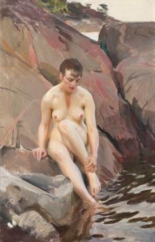 佐恩作品:河边的裸女油画