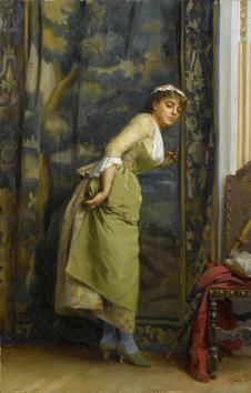 杰罗姆作品: 穿绿围裙的女人全身像油画