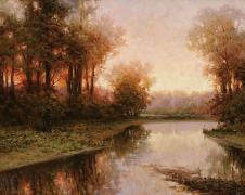 高清风景油画素材: 森林里的河流 A