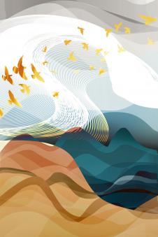 三联飞鸟装饰画素材: 山林中的飞鸟晶瓷画欣赏 A