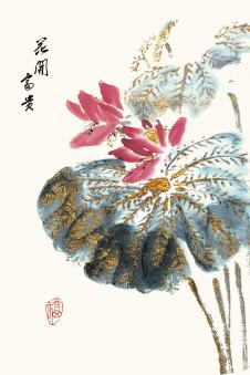 水墨荷花现代简约新中式国画手绘花鸟装饰画素材 A