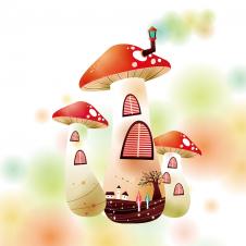 蘑菇房子装饰画卡通素材下载 C