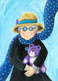 抱玩具熊的奶奶儿童画欣赏