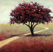 欧式高清风景丙烯画素材: 草原上的树 原野风景油画  A