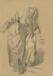 格勒兹素描作品：张开双臂的老妇人