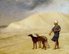 杰罗姆作品: 沙漠里男人和狗