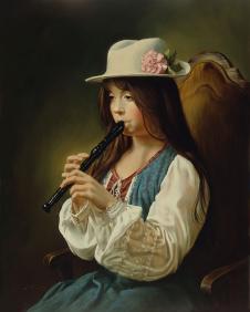 阿列克谢安东诺夫油画作品:吹箫的女孩油画高清