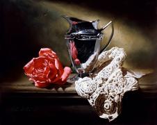骄傲的玫瑰油画 阿列克谢安东诺夫油画作品: 骄傲的玫瑰油画 超写实玫瑰花油画素材 D