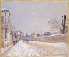 西斯莱作品:冬天摩瑞特的建筑物 Rue Eugene Moussoir at Moret：Winter