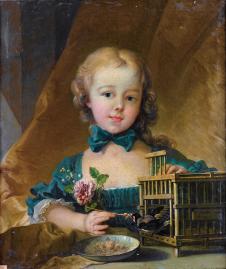 布歇作品:女孩与金丝雀 Portrait of Alexandrine Le Normant d’Étiolles, Playing with a Goldfinch