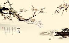 中式山水背景墙素材欣赏:梅花国画素材下载 C