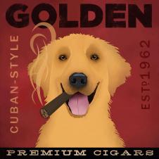 动物装饰画素材,狗装饰画:抽雪茄的金毛犬