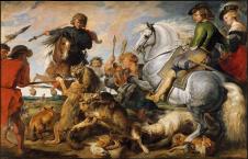 鲁本斯油画作品: 狩猎狼和狐狸油画欣赏, 狩猎油画欣赏