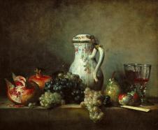 夏尔丹油画静物: 葡萄和石榴油画欣赏