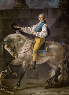雅克路易大卫作品: 波托基公爵的画像 伯爵骑马油画大图欣赏