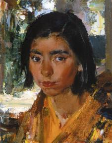 尼古拉费欣油画: 棕色女孩肖像