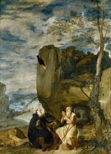 委拉斯开兹作品:  圣安东尼修道院和圣保罗 - sts paul the hermit and anthony abbot