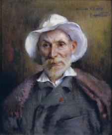 雷诺阿高清油画: 戴帽子的老人