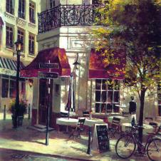 欧式街头咖啡馆油画 街头咖啡馆绘画素材下载 H