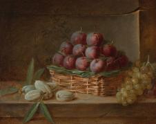 夏尔丹油画静物: 篮子里的水果和葡萄油画欣赏