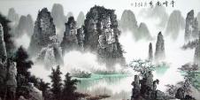 现代新中式山水画素材:中式水墨画背景墙高清大图下载 
