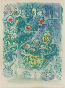 夏加尔高清油画作品: 花瓶静物和果篮