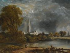 康斯太勃尔风景油画作品: 索尔兹伯里大教堂 高清图片素材