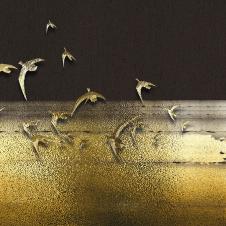 金色的飞鸟晶瓷画素材: 飞鸟装饰画欣赏 C