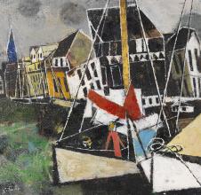欧美抽象油画: FRANZ XAVER FUHR-Boote im Hafen Um 1958​