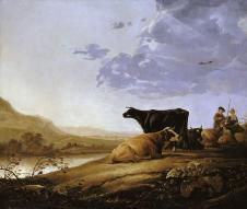 阿尔伯特·库普作品: : 湖边放牧 放牛油画欣赏