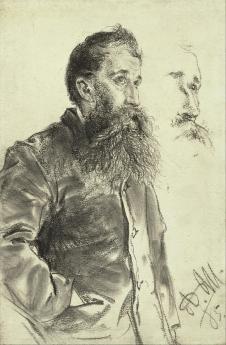 门采尔素描: 大胡子男人肖像