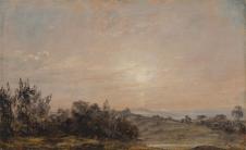 康斯太勃尔风景油画: 夕阳下的荒地