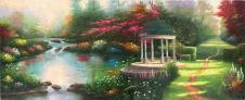 巨幅精品中式山水风景油画高清大图素材下载: 小溪花园油画欣赏