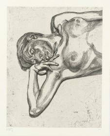 画家卢西安 弗洛伊德素描高清作品  躺着的裸体女人