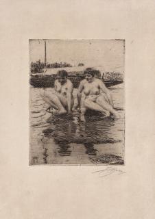 佐恩素描作品: 两个裸女素描欣赏