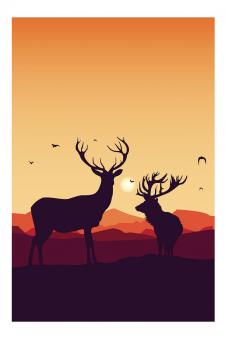 电脑创意装饰画:夕阳下的麋鹿装饰画 A