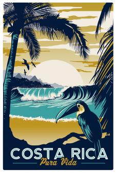 高清美式风景版画素材: 海滩椰树版画,椰树装饰画下载 