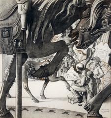 诺曼洛克威尔高清素描作品: 马戏团的木马