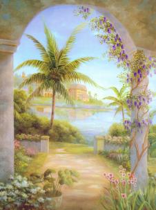 海边的花园油画素材下载: 椰树油画 B