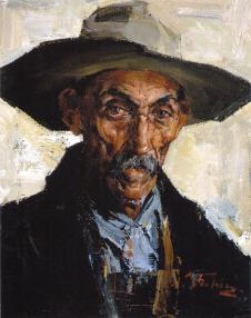 尼古拉费欣油画:戴帽子的老人头像
