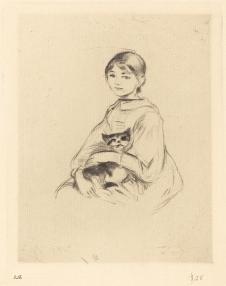 莫里索素描作品 : 抱猫的女孩