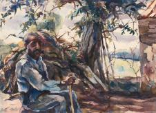 安德鲁怀斯水彩作品: 树下的老人
