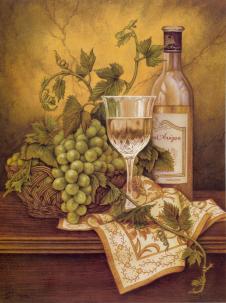 两联水果静物画: 葡萄酒和葡萄 B