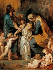 鲁本斯油画作品: 圣方济各在钉在十字架上的基督前
