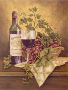 两联水果静物画: 葡萄酒和葡萄 A