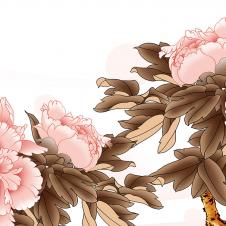 三联花鸟画装饰画素材: 牡丹花和小鸟 C