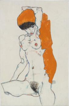 席勒作品: 戴桔色头巾的裸女